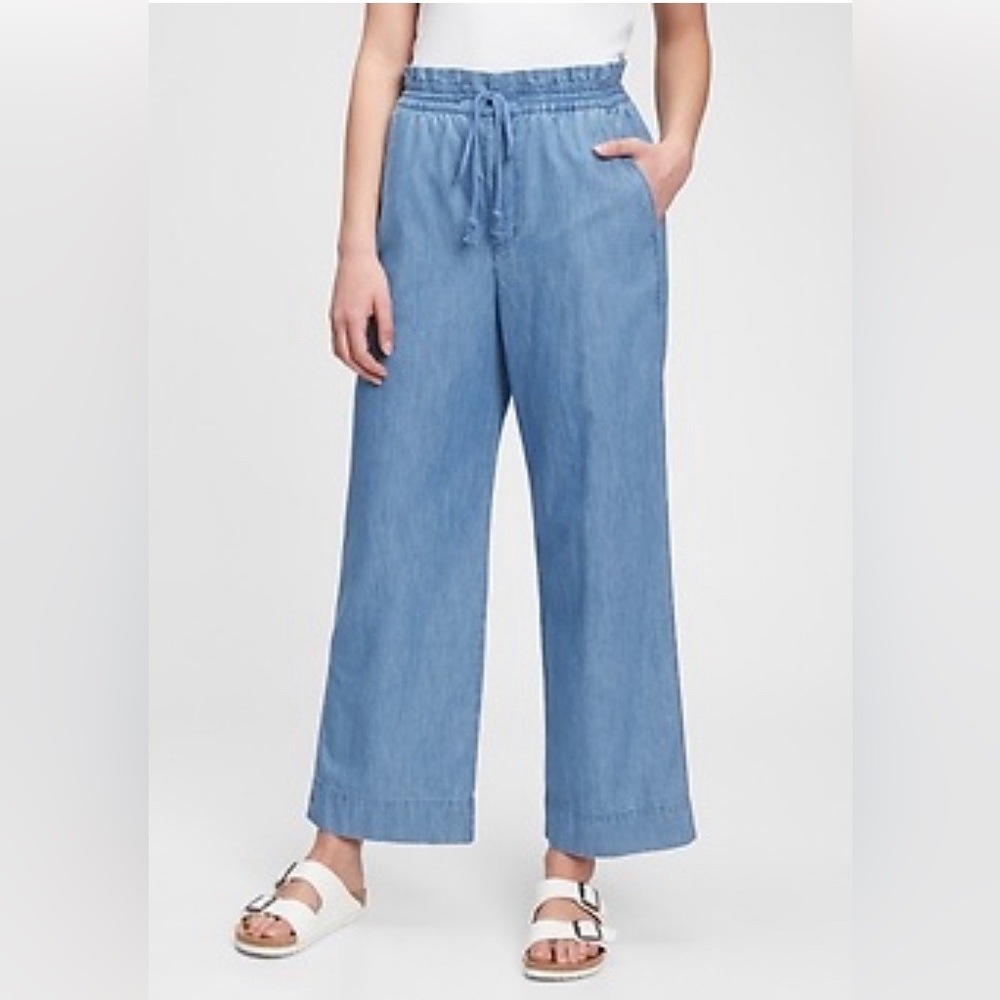 Light Blue Wide-Leg Chambray Pants